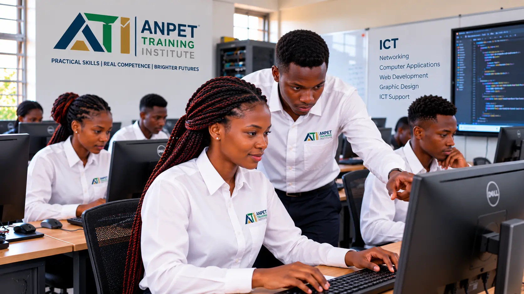 Students learning information and communication technology at ANPET Training Institute’s School of ICT.