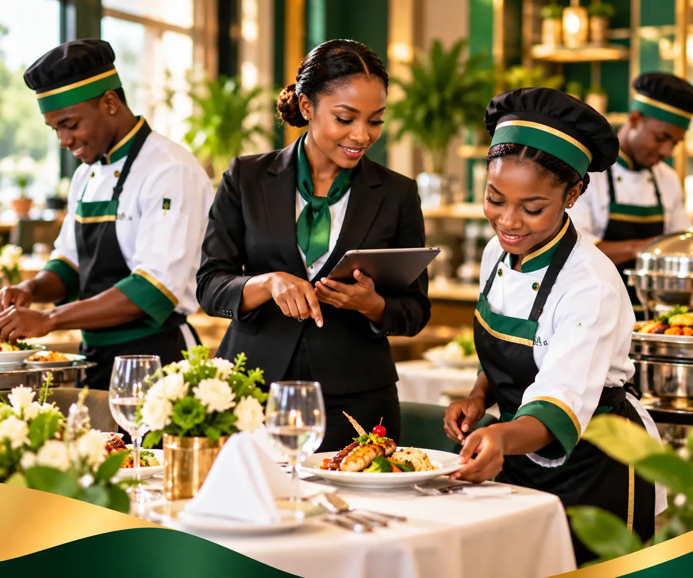 ANPET Training Institute hospitality students learning food and beverage management, restaurant operations, and professional service leadership.
